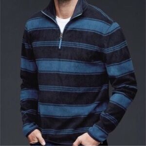 GAP Men's Quarter Zip-Up Sweater in Blue and Black Stripes